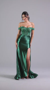 Off-Shoulder Emerald Green Long Prom Dress
