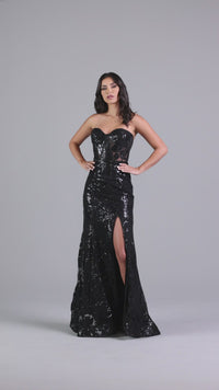 Strapless Long Black Sequin Formal Prom Dress