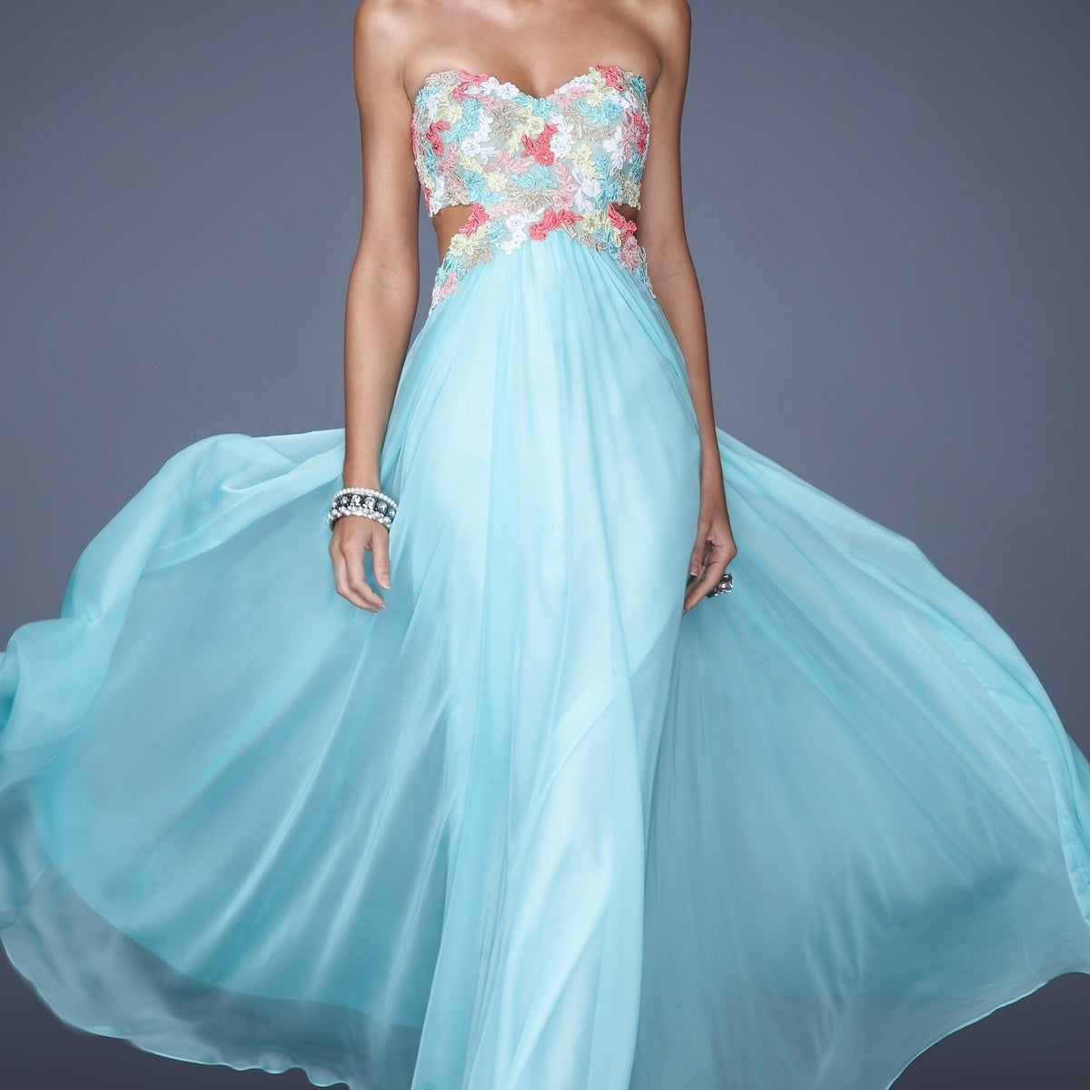 prom dress 2005 Chiffon Prom Dress with Colorful Lace