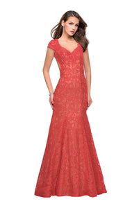 Hot Coral Open Back Floor Length Dress by La Femme