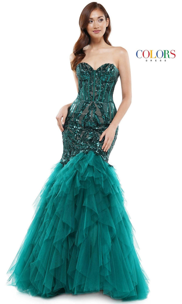Emerald/ Nude Colors Dress 2067 Formal Prom Dress