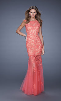 Hot Coral Long La Femme Gown 20722