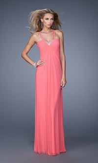 Hot Coral Long La Femme Gown 20903