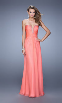 Hot Coral Long La Femme Gown 20930