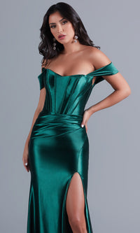  Emerald Green Long Formal Dress with Corset Bodice