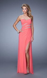 Hot Coral Long La Femme Gown 21157
