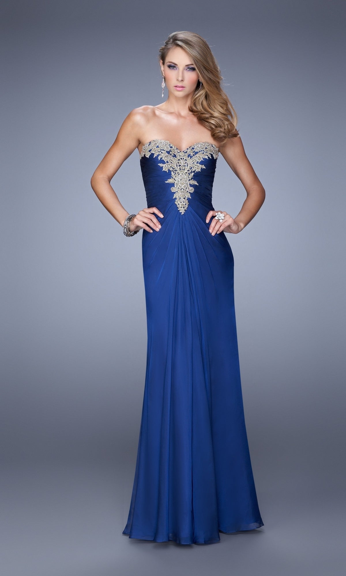 Marine Blue Long Formal La Femme Dress 21214