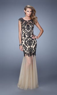 Black/Nude Long Formal La Femme Dress 21286