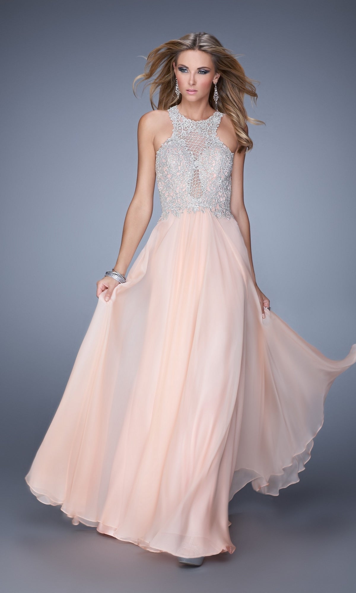 Apricot Long Formal La Femme Dress 21349