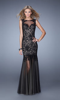 Black/Nude Long Formal La Femme Dress 21356