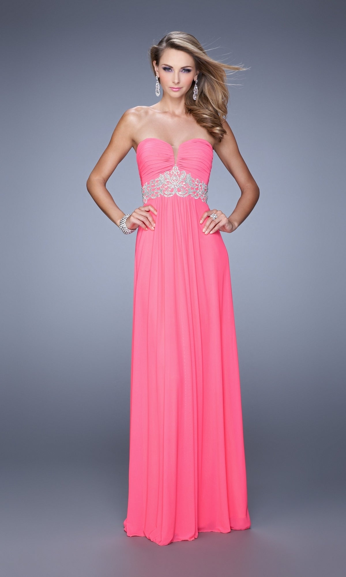 Flamingo Pink Long Formal La Femme Dress 21357
