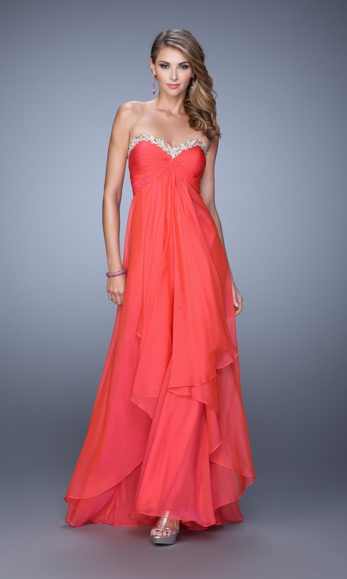 Watermelon Long Formal La Femme Dress 21374