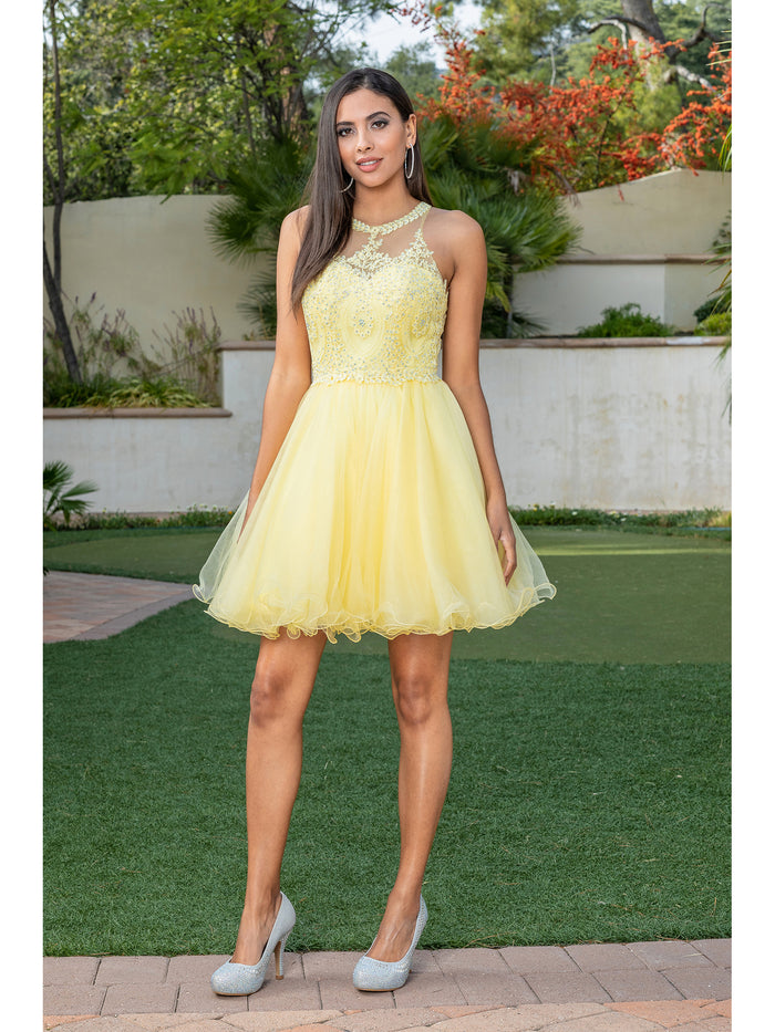 Yellow High-Neck Babydoll Fancy Short Homecoming Dress