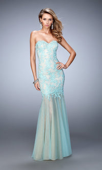 Light Mint Long Formal La Femme Dress 21604