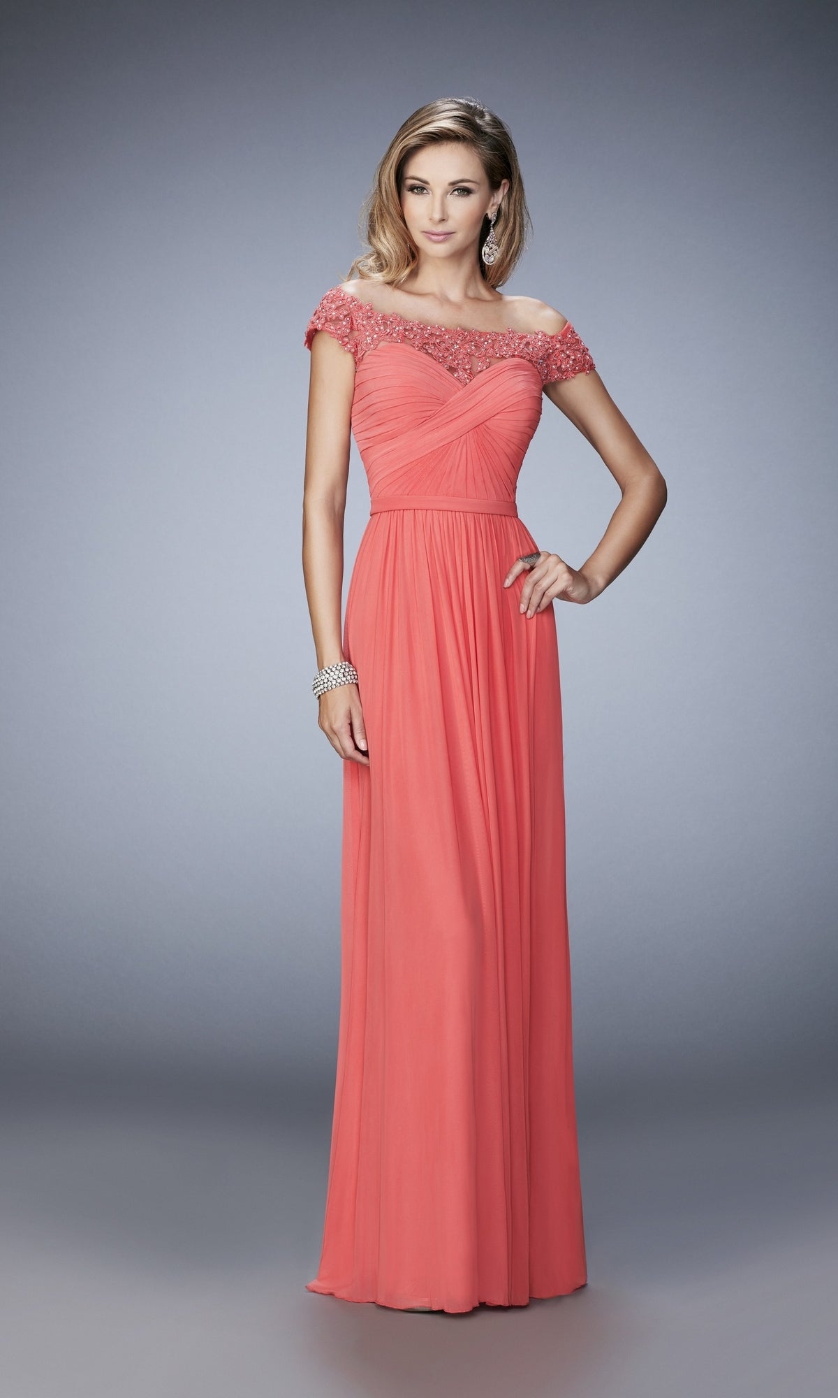 Pink Grapefruit Long Formal La Femme Dress 21979