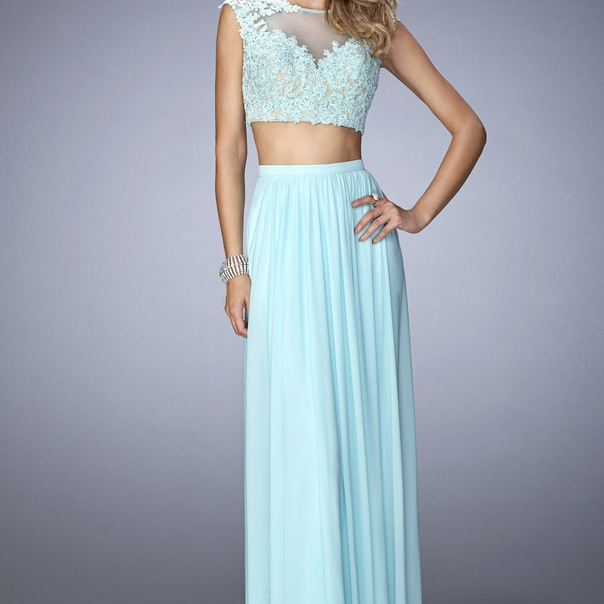 strapless open back dress Long Formal La Femme Dress 22110