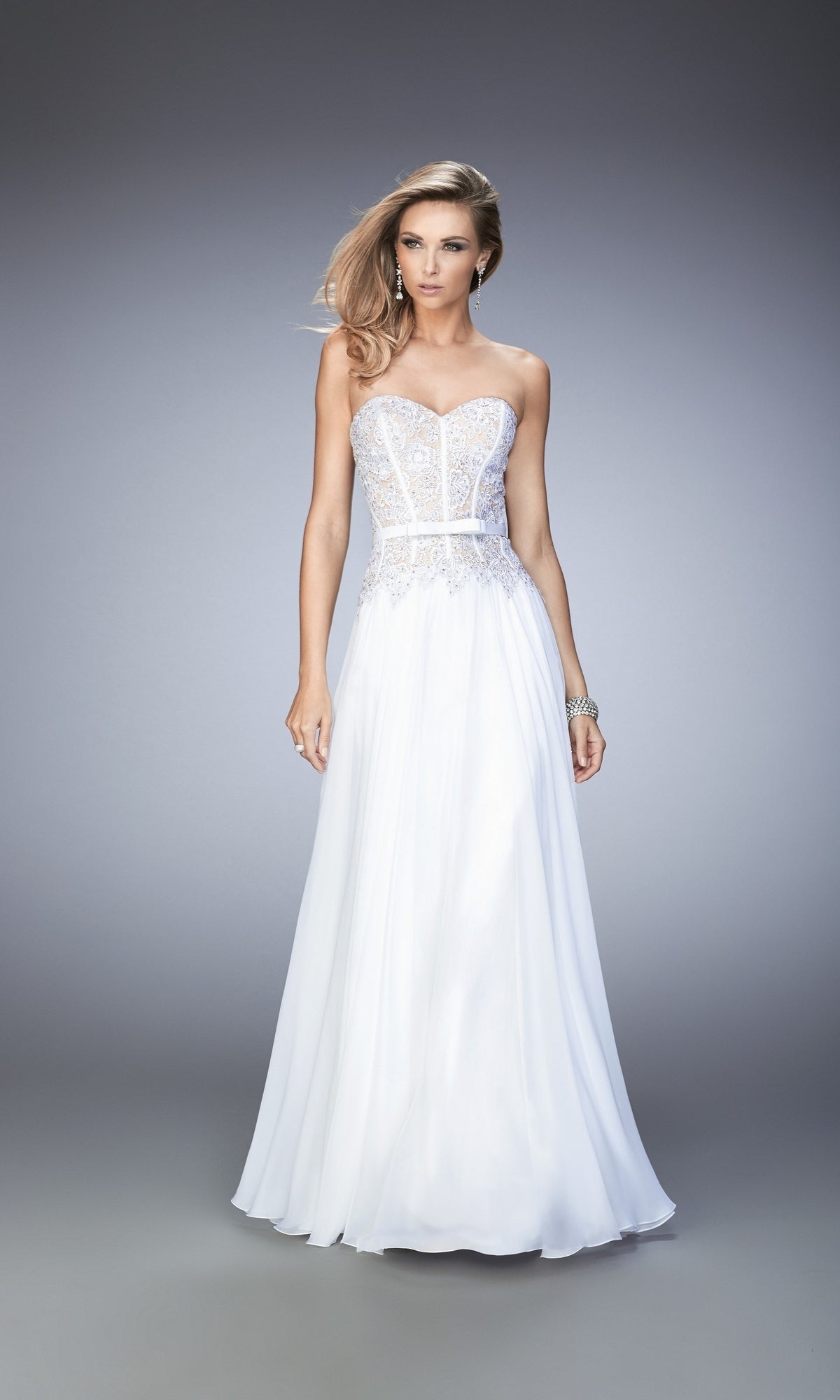 White Long Formal La Femme Dress 22133