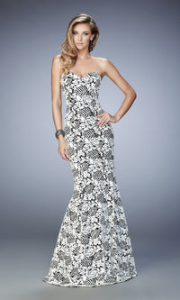Black/White Long Formal La Femme Dress 22219