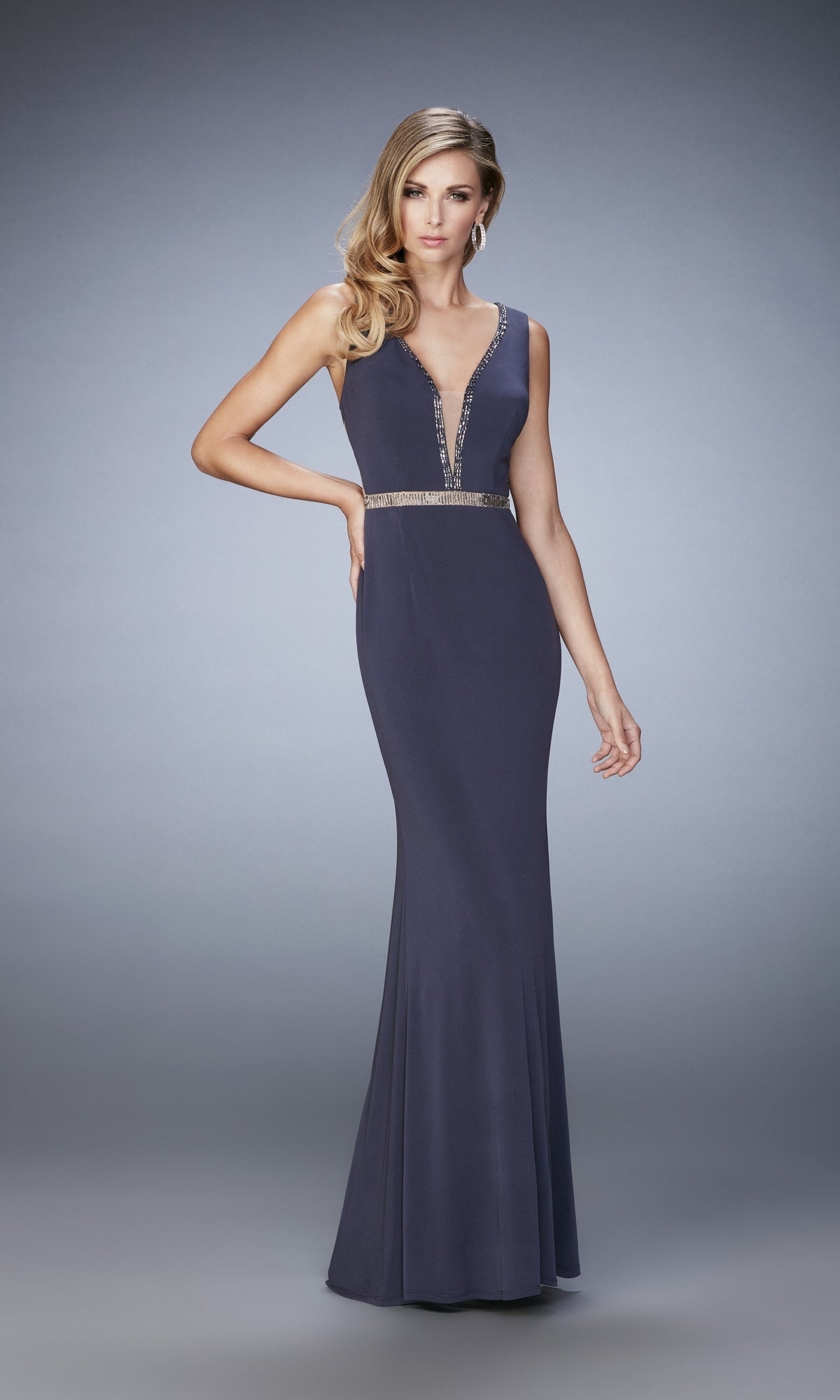 Gunmetal Long Formal La Femme Dress 22267