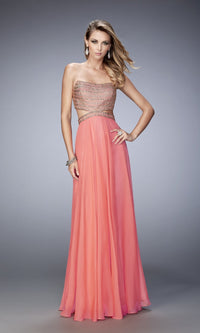 Hot Coral Long Formal La Femme Dress 22285