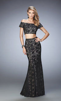 Black/Blush Long Formal La Femme Dress 22317