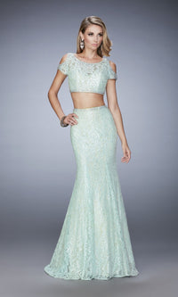 Light Mint/Nude Long Formal La Femme Dress 22339