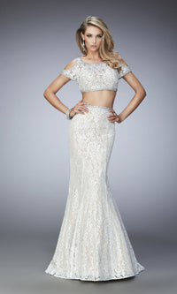 White/Nude Long Formal La Femme Dress 22339