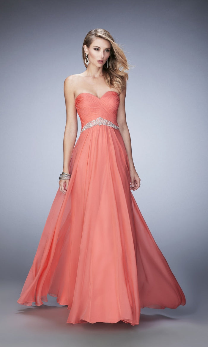 Hot Coral Long Formal La Femme Dress 22382