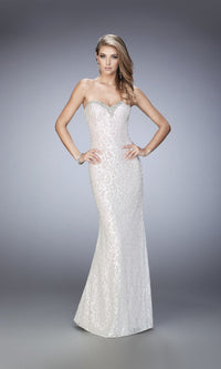 White/Blush Long Formal La Femme Dress 22392