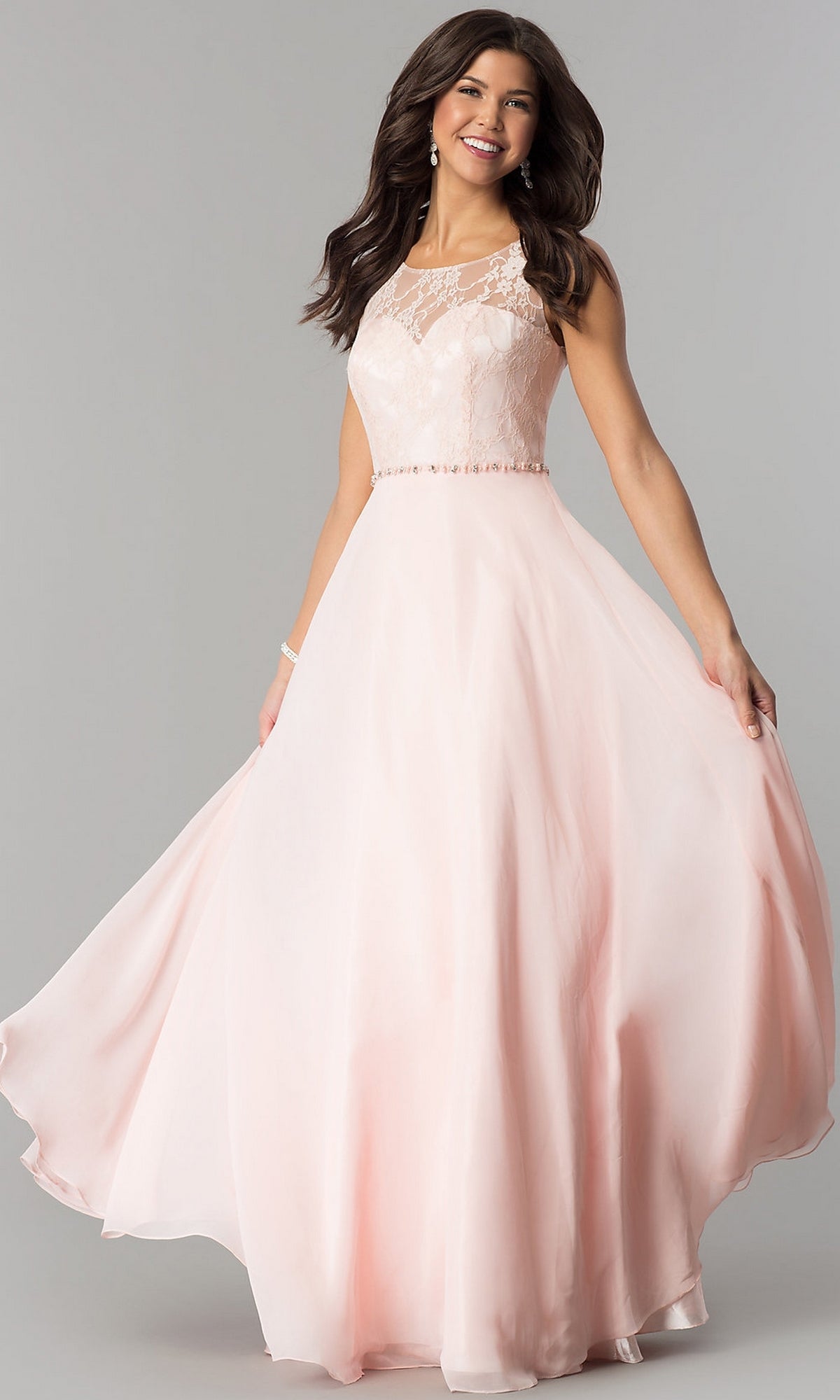 Sleeveless Lace-Bodice Formal Dress with Chiffon Skirt Sleeveless Lace-Bodice Formal Dress with Chiffon Skirt