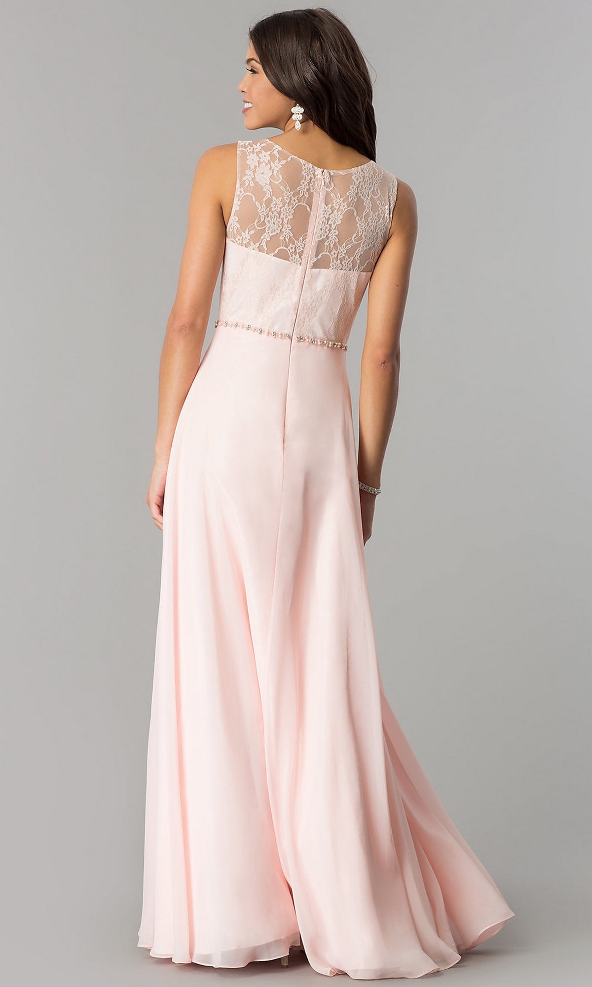  Chiffon Formal Evening Gown with Lace Bodice