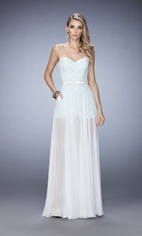 White/Light Mint Long Formal La Femme Dress 22484