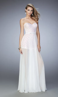 White/Pink Long Formal La Femme Dress 22484