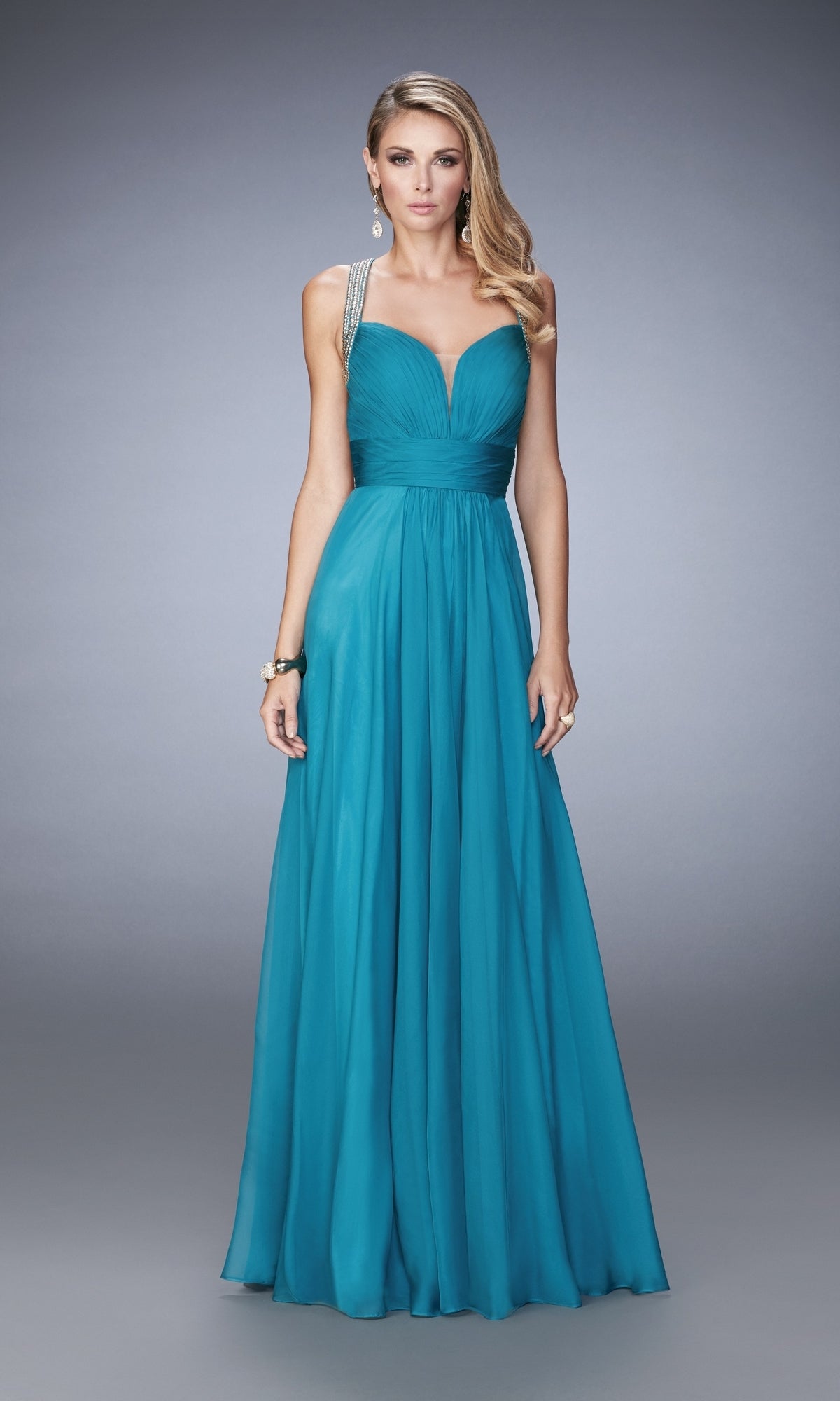 Dark Turquoise Long Formal La Femme Dress 22503