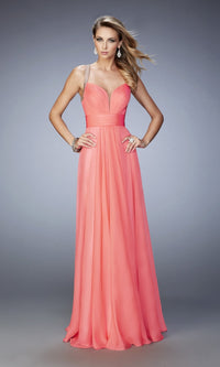 Hot Coral Long Formal La Femme Dress 22503