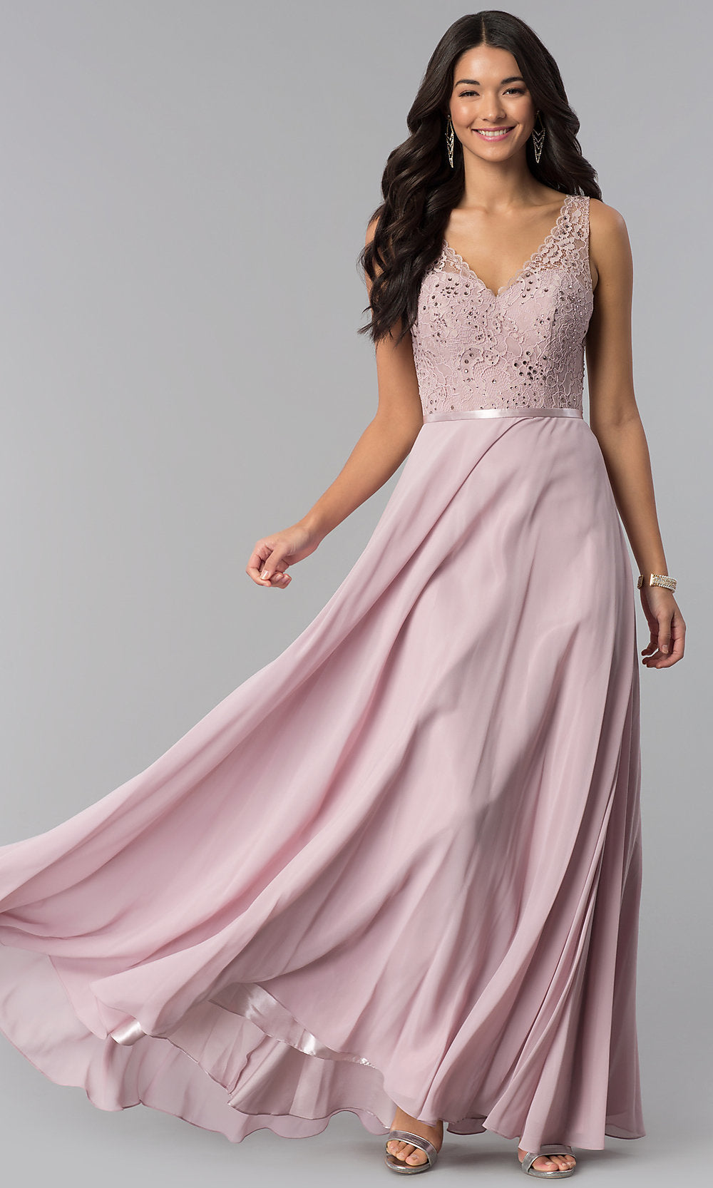 Embellished-Lace-Bodice Long Prom Dress - PromGirl Mocha / Medium Embellished-Lace-Bodice Long Prom Dress - PromGirl Mocha / Medium