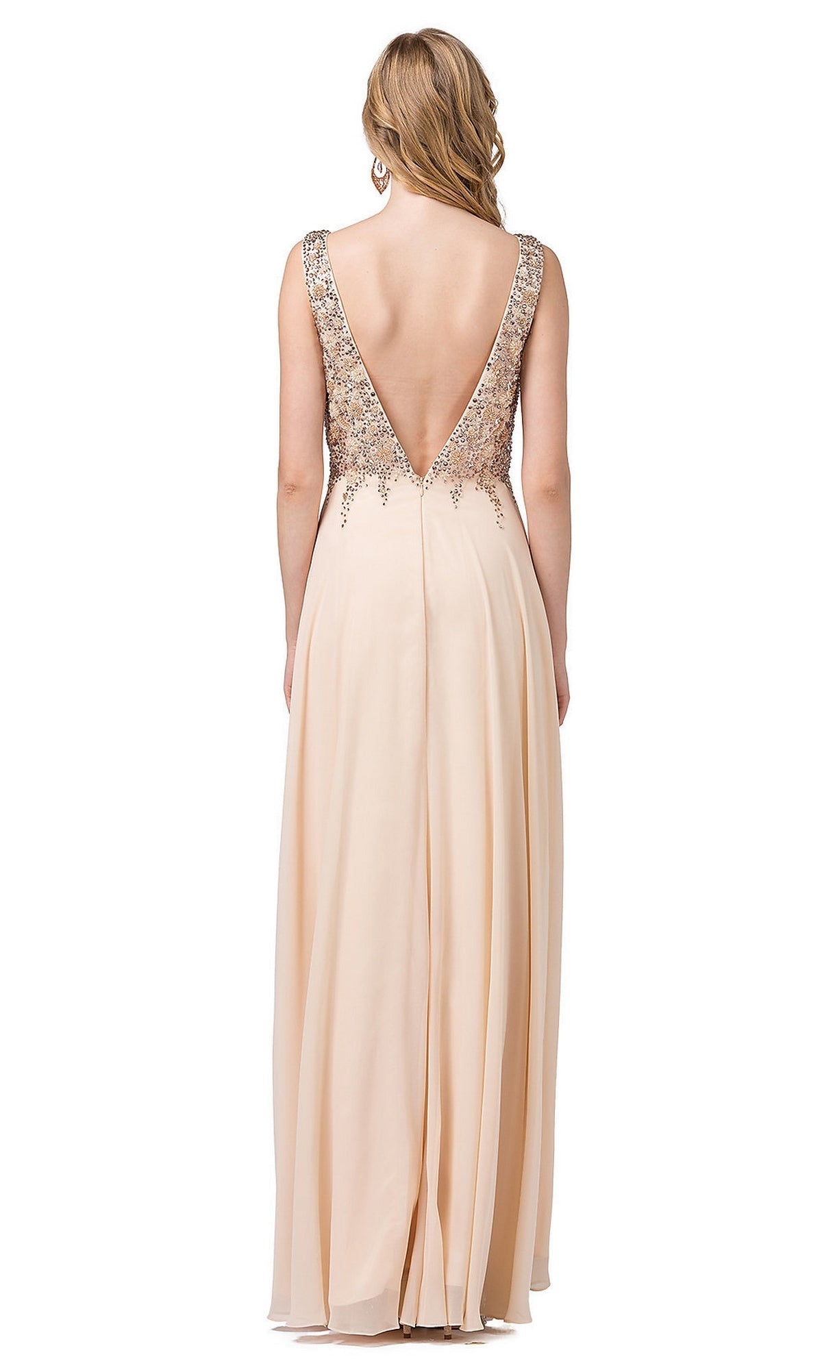  Backless Chiffon Formal Dress with Beaded Bodice