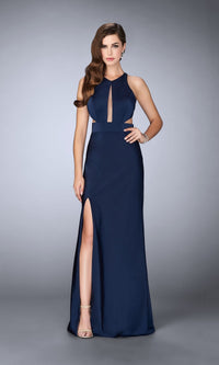 Navy Long Formal La Femme Dress 23655