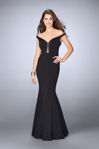 Black Classic Off-the-Shoulder Long Jersey Prom Dress