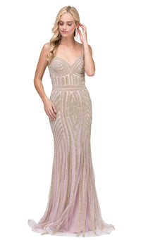 Dusty Pink/Gold Embellished Long Sweetheart Formal Dress 2415