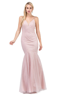 Blush Tight Open-Back Mermaid Prom Dress with Beading