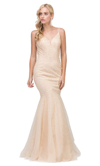 Champagne Tight Open-Back Mermaid Prom Dress with Beading