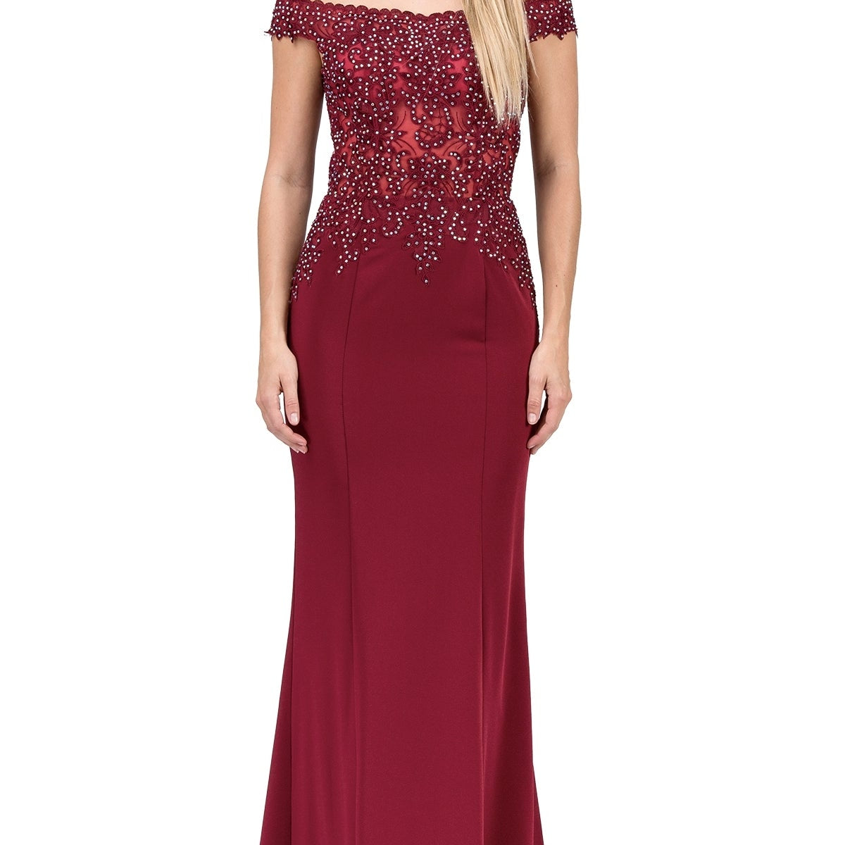 Off-the-Shoulder Long Beaded Formal Evening Dress
