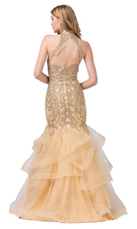  High-Neck Mermaid Evening Gown with Cut-Out Back