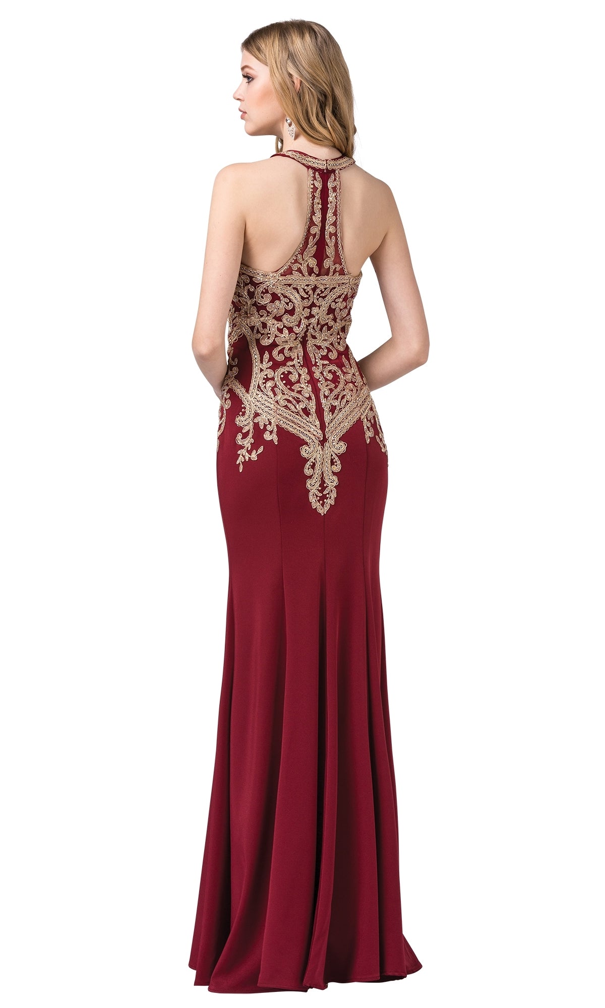  High-Neck Long Formal Dresses with Gold Details