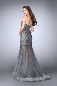  Long Strapless Sleeveless Grey Prom Dress