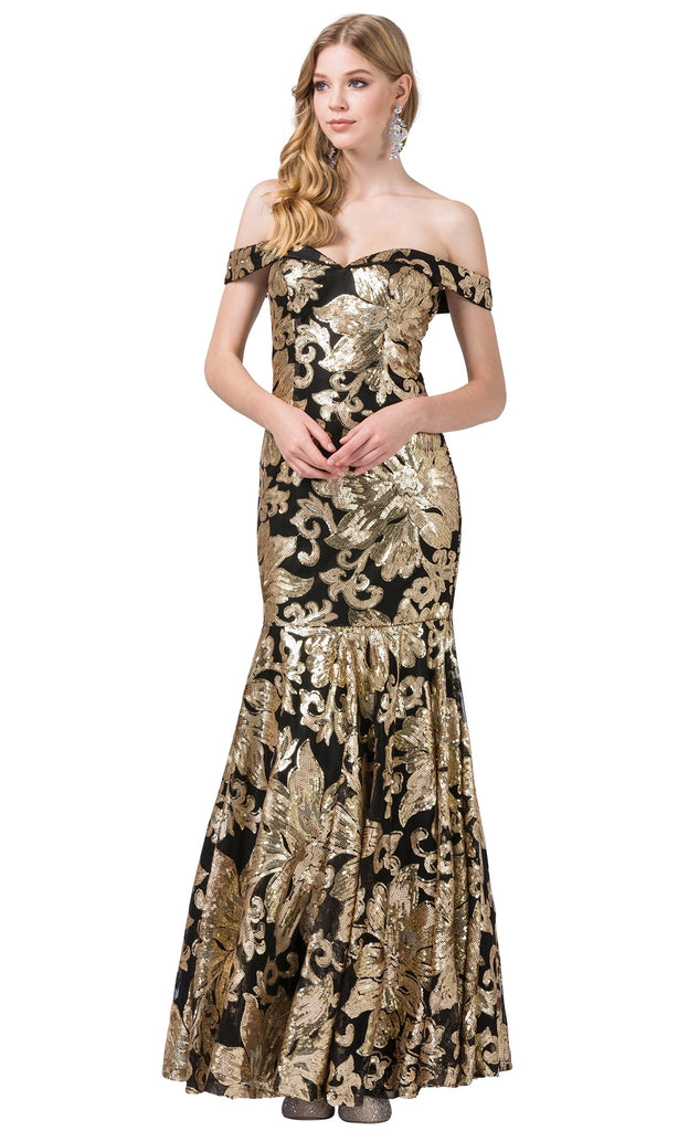 Off-Shoulder Mermaid Formal Dress with Sequin Print