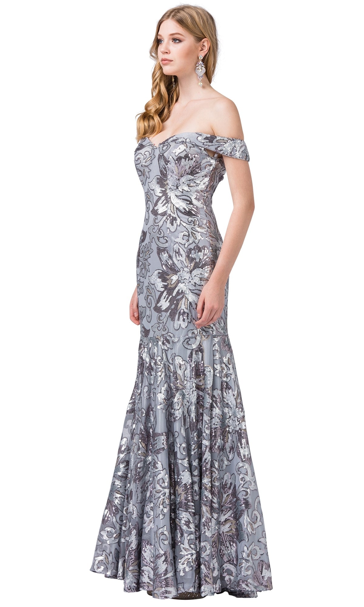 Silver Off-the-Shoulder Sequin Mermaid Formal Gown