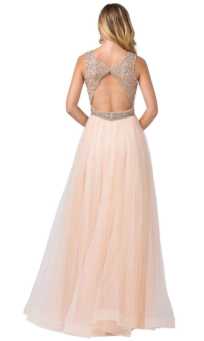  Formal Ball Gown with Embellished Sheer Bodice