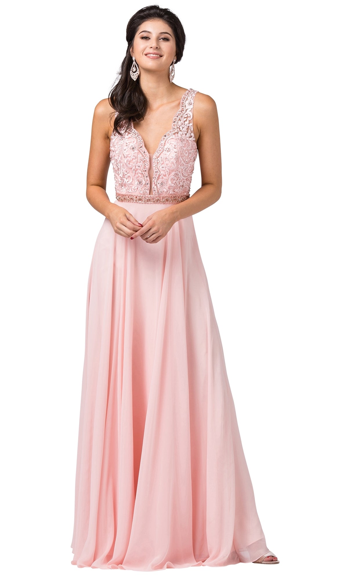 Chiffon Formal Evening Dress with Scalloped V-Neckline Chiffon Formal Evening Dress with Scalloped V-Neckline